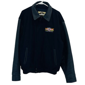 Mens XL Justice Bros‎ Drag Racing Motorsports Letterman Jacket Navy Blue Varsity